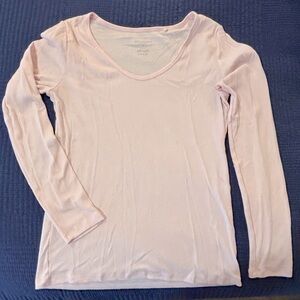 M.M. LAFLEUR long sleeve ribbed tee M/L soft cotton candy pink scoop neck